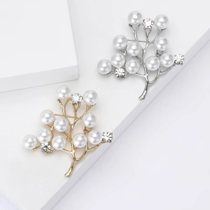 Broche Élégante en Alliage Branche d'Arbre Avec Künstliche Perles d'Imitation Et Strass Or Argent Épingle pour Femmes Bureau Banquet Bijoux