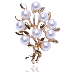 Elegant Alloy Faux Artificial Pearl Flower Brooch For Women Sparkling Rhinestone Bouquet Corsage Pin For Wedding Party Daily Jewelry