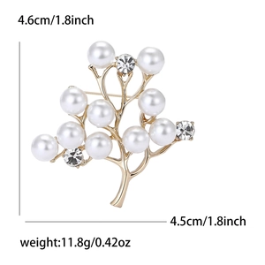 Broche branche d'arbre dorée élégante avec perles et strass pour vestes de tailleur