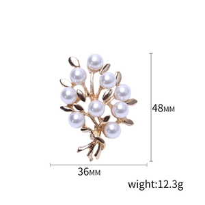Elegant gold pearl flower brooch for women with detailed 48mm by 36mm size measurements