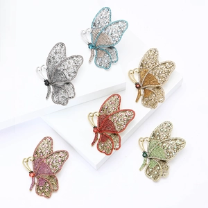 Vintage Alloy Rhinestone Butterfly Brooch For Women Hollow Large Insect Corsage Pin Elegant Fashion Jewelry Accessory