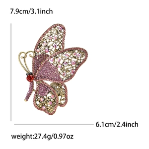 Detailed size specifications of the vintage butterfly brooch with colorful rhinestones