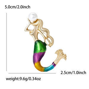 Enamel mermaid brooch with faux pearl and colorful scales in gold-plated alloy
