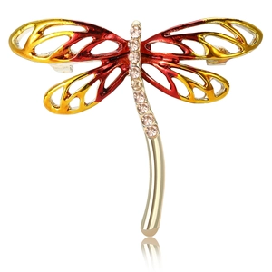 Fashion Alloy Enamel Dragonfly Brooch With Rhinestone Hollow Wings Insect Breastpin Jewelry For Women Wedding Banquet Decor