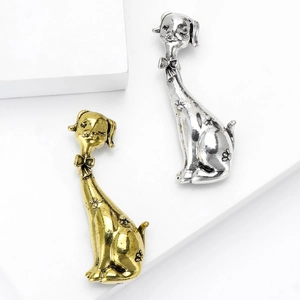 Broche de Aleación de Zinc Vintage de Perro de Cuello Largo para Mujer Pin de Solapa de Animal Minimalista Con Lazo Retro Oro Plata Joyería