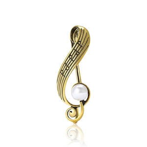 Vintage Alloy Music Note Brooch Pin With Faux Artificial Pearl Treble Clef Shape Fashion Jewelry For Suit Shirt Women Men Accessory