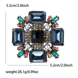 Broche vintage en alliage avec cristaux bleus et perles pour tailleurs femmes