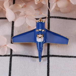 Creative dark blue airplane enamel brooch with gold metallic edges and white cabin details