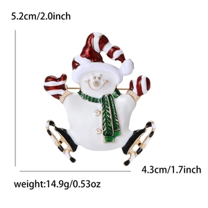 Broche bonhomme de neige en émail blanc et rouge avec dimensions de l'article