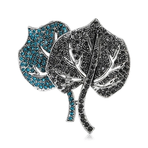 Vintage Luxury Alloy Double Leaf Brooch Pin For Women Inlaid Rhinestone Botanical Floral Fashion Clothes Accessories Gift