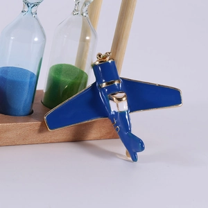 Retro blue enamel airplane brooch with gold metal plating for clothing accessories