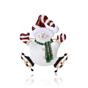 Broche en Alliage d'Émail de Bonhomme de Neige de Noël Patineur Mignon Festif Pin Bijoux pour Femmes Cadeau