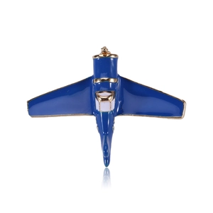 Vintage Alloy Airplane Brooch Women Blue Enamel Plane Lapel Pin Gold Plated Aviation Pin Fashion Clothing Accessories