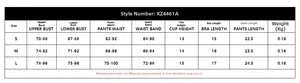 Detailed size chart for sexy hollow-out mesh lingerie set with S, M, L measurements