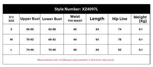 Detailed size chart for mesh hollow lace-up bodysuit with bust, waist and hip measurements