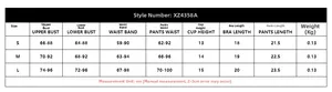 Detailed size guide table for the lace lingerie set including bra, waist band, and panty