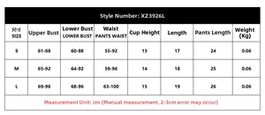 Detailed size chart for lace leopard lingerie set including S, M, and L measurements