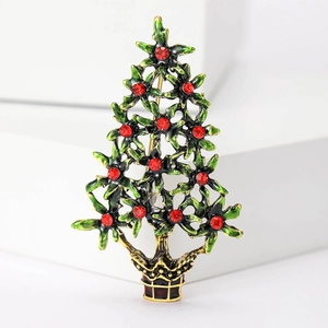 Broche Sapin de Noël Alliage Émail Strass Pin Festive Vêtements Corsage pour Femmes Hommes Fête Bijoux Accessoire