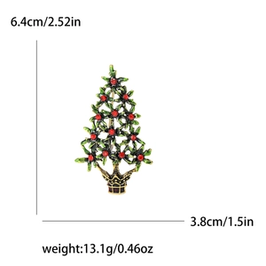 Broche sapin de Noël en émail vert avec strass rouges sur base en alliage de doré