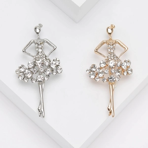 Broche Danseuse de Ballet Élégante en Alliage Incrustée de Strass Épingle à Bijoux pour Femme Accessoires de Vêtements