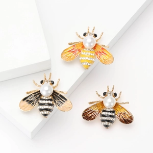 Broche Abeille en Alliage Émaillé Mode pour Femmes Hommes Avec Fausse Künstliche Perle Strass Insecte Animal Épingle de Revers Accessoires