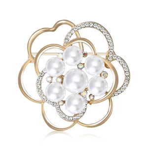 Élégante Broche Fleur en Alliage Avec Künstliche Perles Blanches et Strass Corsage Femme Élégant pour Bijoux de Mode de Fête de Mariage