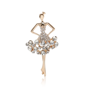 Broche ballerine scintillante en alliage doré avec strass pour décoration de costume femme