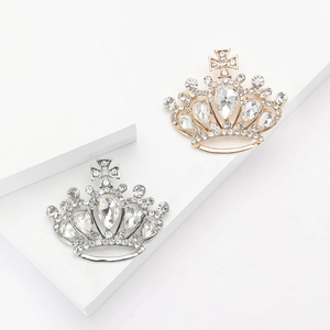 Luxury Alloy Rhinestone Crown Brooch With Cross Royal Style Gold Silver Pin For Women Suit Cardigan Jewelry Gift