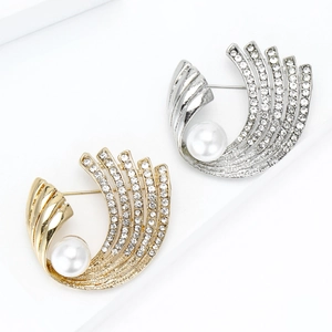 Exquisitos broches en forma de abanico en oro y plata con perlas blancas y pedrería