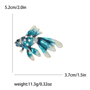 Spilla a forma di pesce d'oro 3D in lega con smalto blu e strass incluse dimensioni
