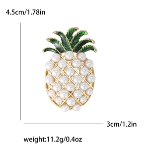 Creative alloy pineapple brooch with white pearls and green enamel in gold finish