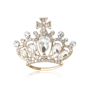 Exquisite gold alloy crown brooch with cross detailing and sparkling teardrop rhinestones