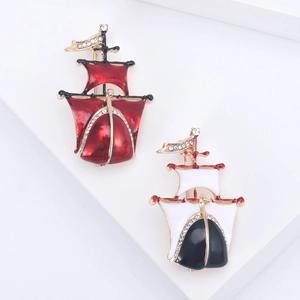 Broche Voilier en Alliage Créatif pour Femme Mode Émail Huile d'Égouttage Strass Épingle de Bateau pour Vêtements Écharpe