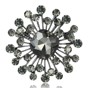 Vintage Alloy Rhinestone Radial Starburst Brooch Large Crystal Flower Brooch For Women Party Christmas Accessories