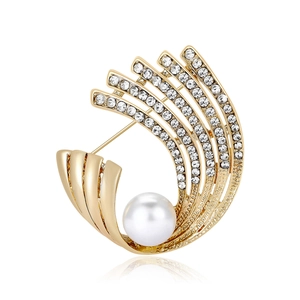 Elegante Legierung Strass Fächerförmige Brosche Mit Großer Künstliche Perlenimitat Vintage Strahlendes Design Mode Kleidung Schmuck Zubehör