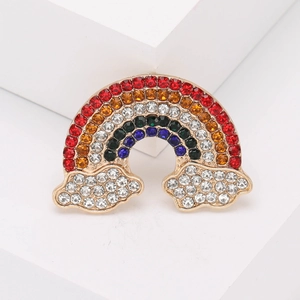 Elegant rainbow cloud brooch in gold-plated alloy with sparkling colorful rhinestones