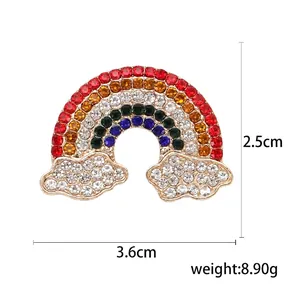 Exquisite rainbow brooch with colorful rhinestones and white clouds on gold alloy base
