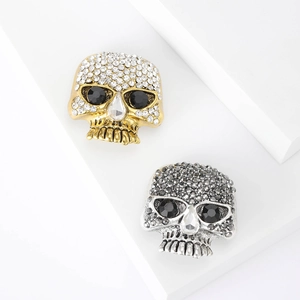 Gothic Punk Skull Rhinestone Brooch Alloy Metal Ghost Head Pin For Halloween Party Hip Hop Jewelry Men Women Gift