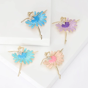 Elegant Enamel Ballet Dancer Alloy Brooch Rhinestone Inlaid Pin For Women Sweet Floral Skirt Corsage Jewelry Accessory Gift