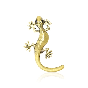 Vintage Alloy Gecko Brooch For Men Women Animal Shaped Textured Lizard Rhinestone Eyes Suit Pin Accessory Fashion Jewelry
