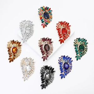 Vintage Alloy Rhinestone Flower Brooch Large Oval Glass Crystal Pin For Women Suits Coats Wedding Banquet Party Accessories