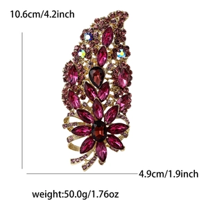 Detailed view of large vintage flower brooch with dimensions and weight info