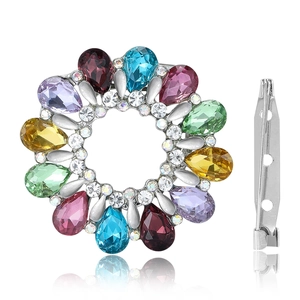 Broche Fleur en Alliage Strass Vintage pour Femmes Boucle d'Écharpe en Soie avec Cristal Coloré en Forme de Goutte Accessoires Bijoux