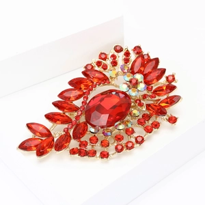 Elegant red crystal and gold-plated brooch pin for women suit and coat decoration