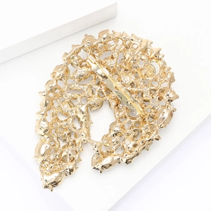 Detailed back view of gold-tone hollow brooch featuring the secure metal pin buckle mechanism