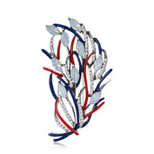Broche Plume en Émail Vintage Français pour Hommes Femmes Feuille de Strass Ajourée Épinglette de Revers Rétro Accessoires de Mode Cadeau