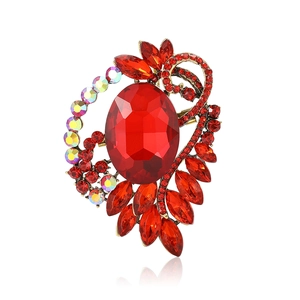 Vintage red rhinestone brooch with large oval crystal for women's blazer or cardigan