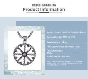 Tableau des tailles détaillé pour collier pendentif croix roue acier inoxydable homme