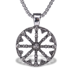 Collier Pendentif Roue du Dharma Gouvernail pour Hommes en Acier Inoxydable Chaîne Box Alliage Bijoux Punk Religieux Argent