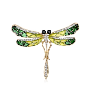Broche Libellule en Alliage de Mode Avec Ailes en Émail Vert Et Strass Scintillants Incrustés Bijoux Épingle Cadeau Femme